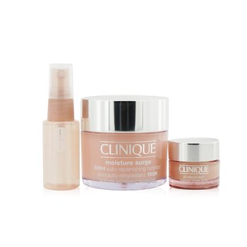 Clinique Moisture Surge 套裝：Moisture Surge 100H 125ml+ All About Eyes 15ml+ Moisture Surge 面部噴霧口渴舒緩肌膚30ml (Moisture Surge Set: Moisture Surge 100H 125ml+ All About Eyes 15ml+ Moisture Surge Face Spray Thirsty Skin Relief 30ml)